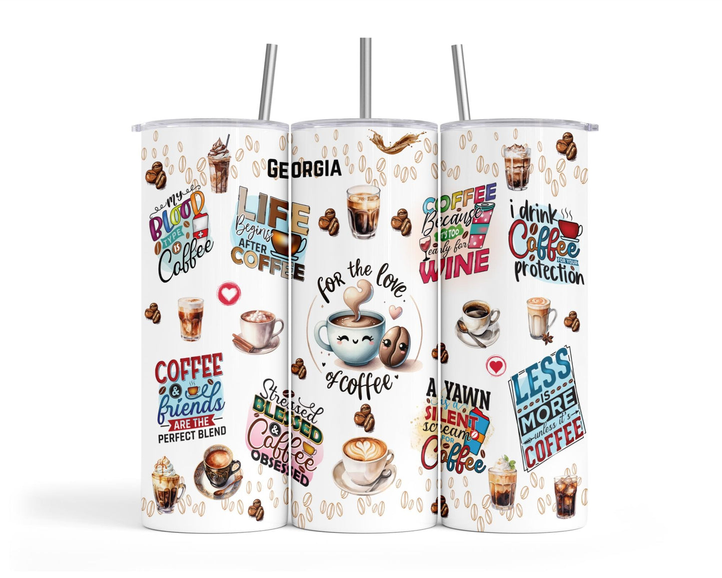 Personalised Insulated Tumbler Travel Bottle - Coffee Quotes