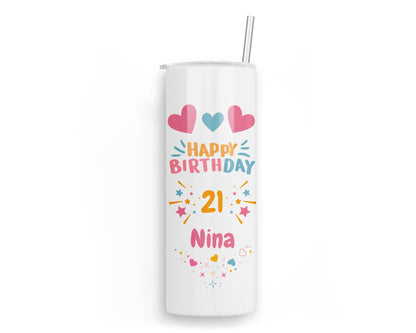 Personalised Insulated Tumbler Travel Bottle - Hearts & Stars Birthday