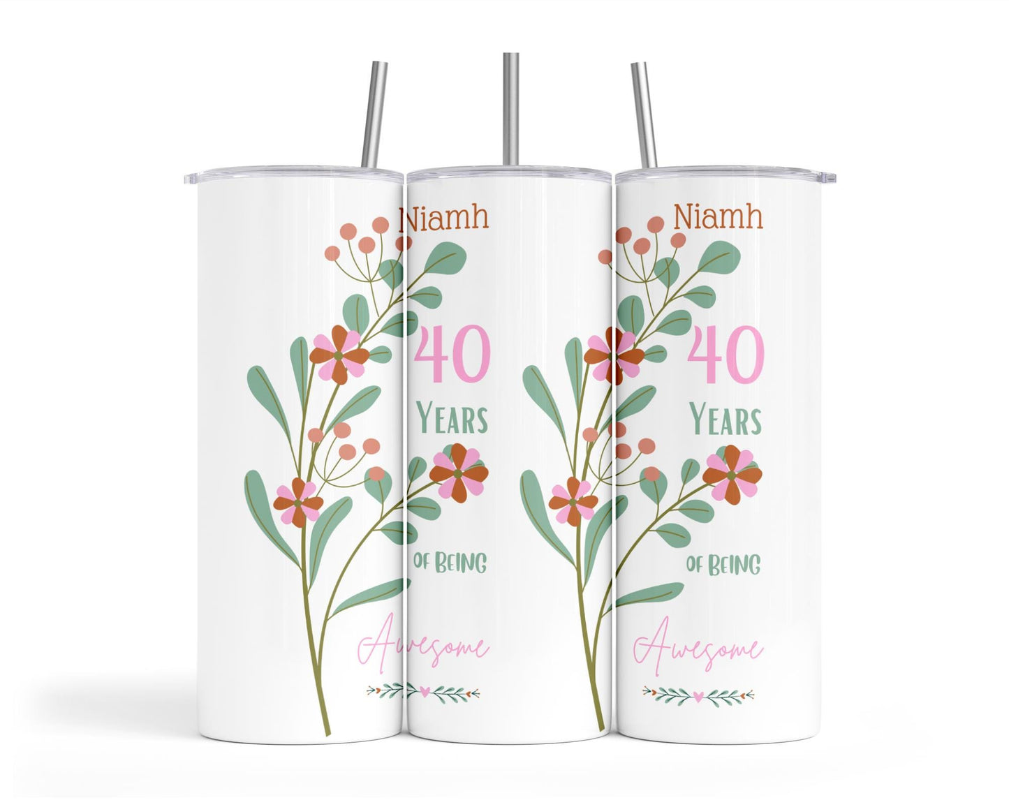 Personalised Insulated Tumbler Travel Bottle - Awesome Birthday Floral