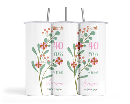 Personalised Insulated Tumbler Travel Bottle - Awesome Birthday Floral