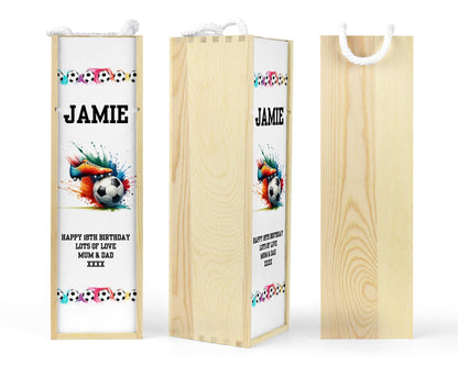Personalised Wooden Wine Bottle Gift Box - Football Boot