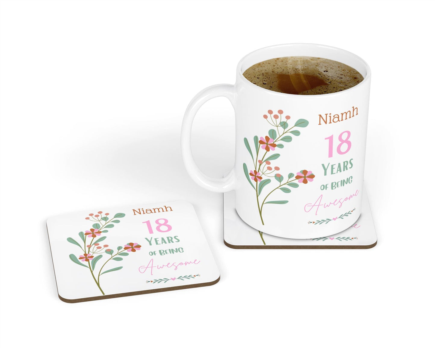 Personalised Mug & Coaster - Awesome Birthday Floral