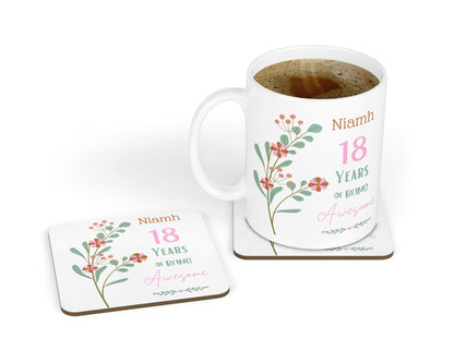 Personalised Mug & Coaster - Awesome Birthday Floral