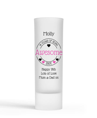 Personalised Shot Glass - Awesome Birthday Hearts