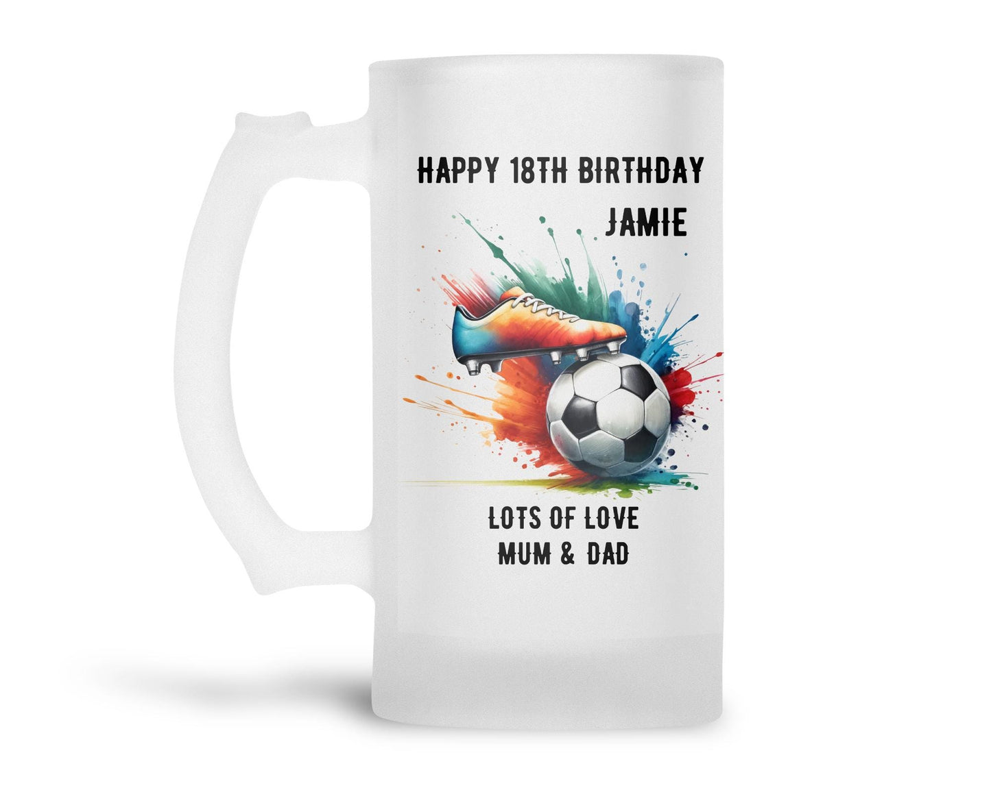Personalised Frosted Glass Tankard - Football Boot