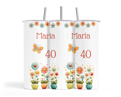 Personalised Insulated Tumbler Travel Bottle - Daisies Birthday