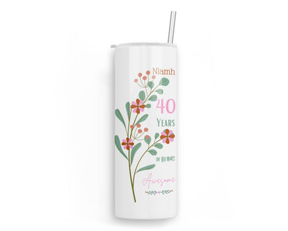 Personalised Insulated Tumbler Travel Bottle - Awesome Birthday Floral