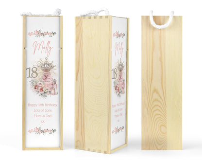 Personalised Wooden Wine Bottle Gift Box - 18th Birthday Crown