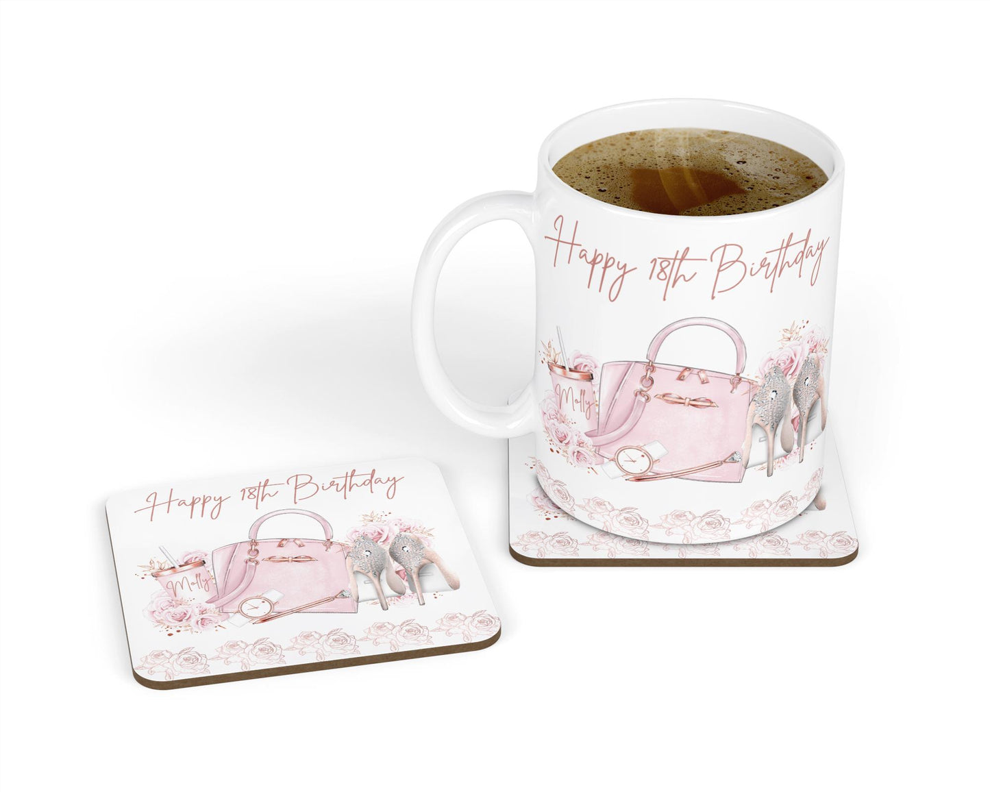 Personalised Mug & Coaster - Pink Shoes & Handbag