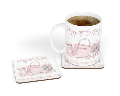 Personalised Mug & Coaster - Pink Shoes & Handbag