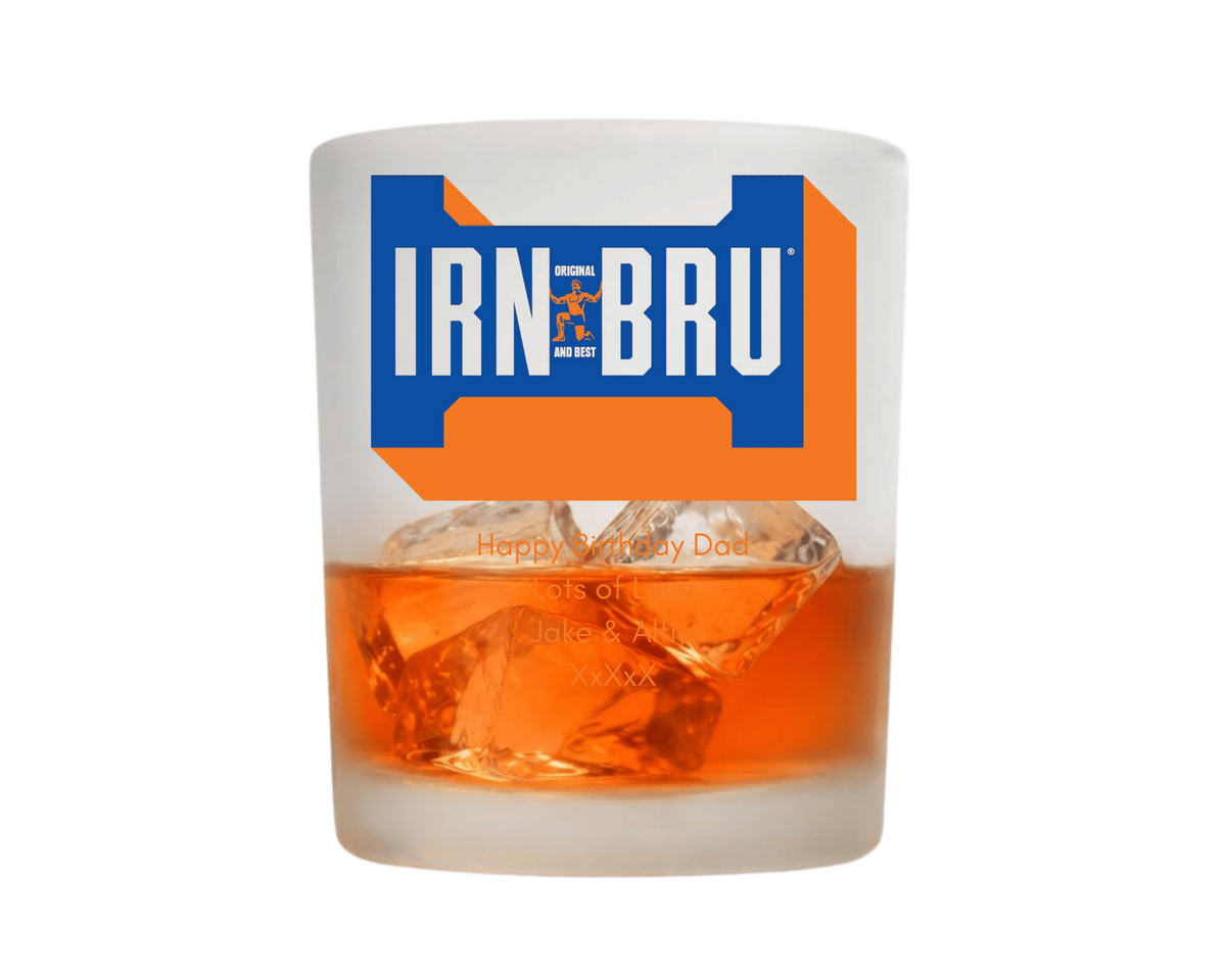 Personalised Frosted Glass Tumbler - Irn Bru Design