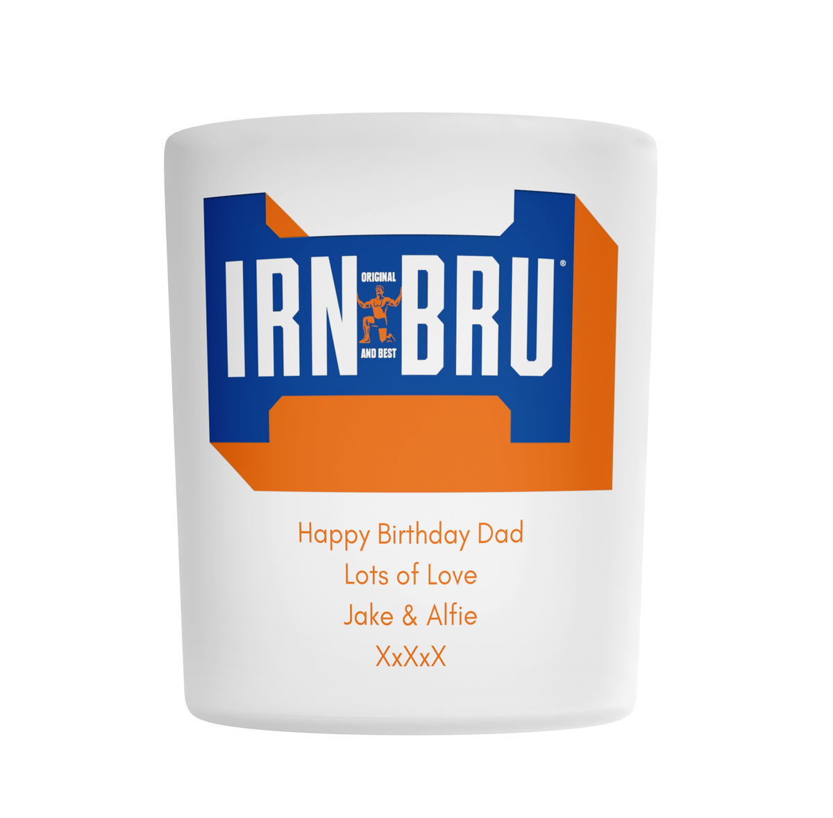 Personalised Frosted Glass Tumbler - Irn Bru Design