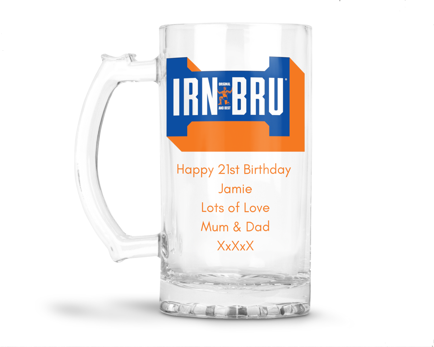 Personalised Glass Tankard Mug - Irn Bru Design