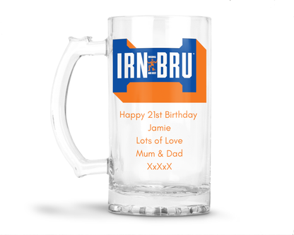 Personalised Glass Tankard Mug - Irn Bru Design