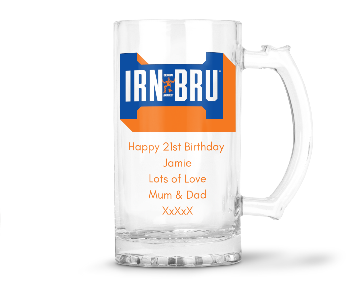 Personalised Glass Tankard Mug - Irn Bru Design