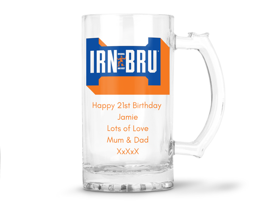 Personalised Glass Tankard Mug - Irn Bru Design
