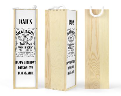 Personalised Wooden Bottle Gift Box - Jack Daniels Design
