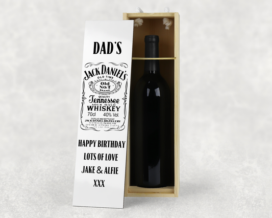 Personalised Wooden Bottle Gift Box - Jack Daniels Design