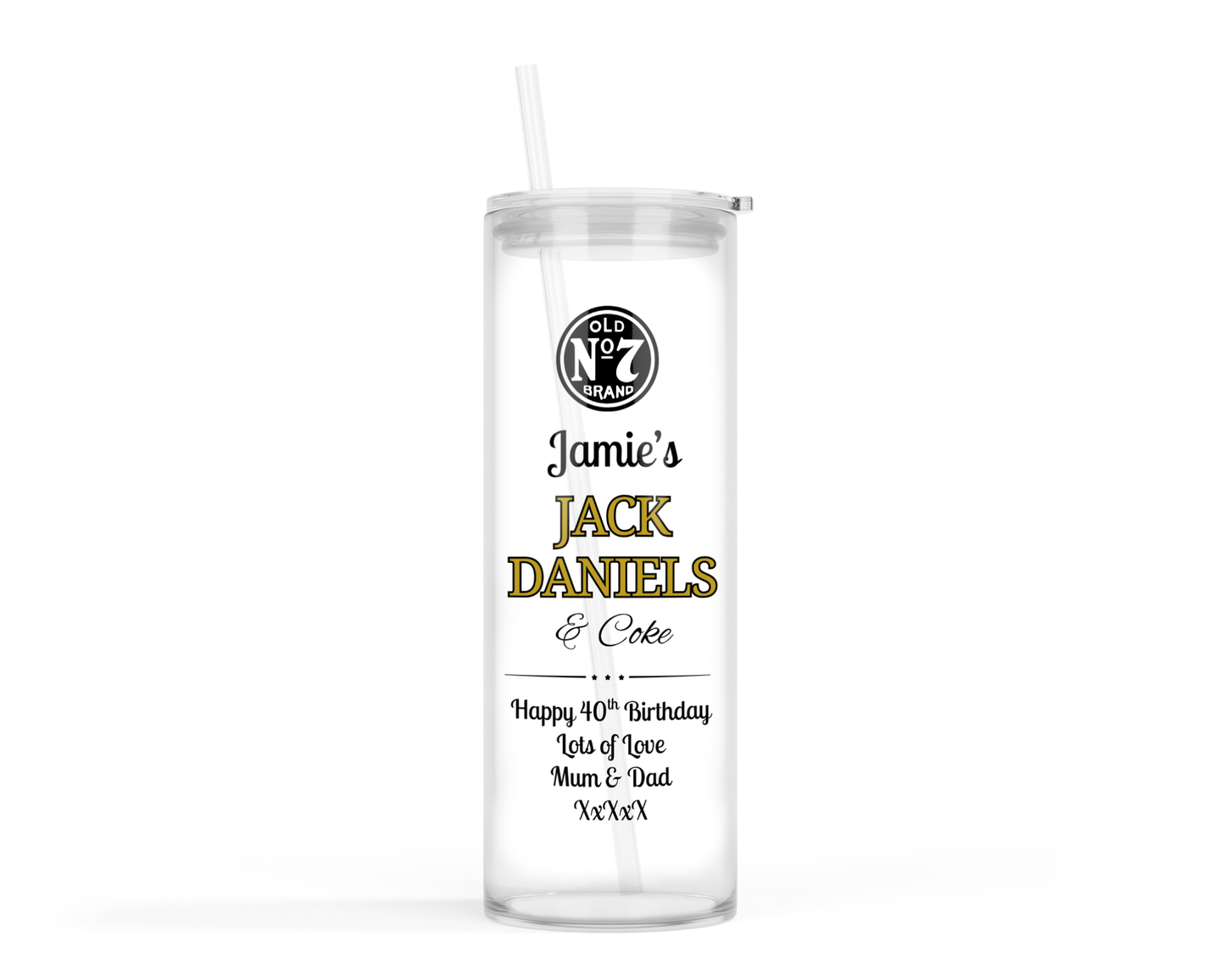 Personalised Tall Glass Tumbler - Jack Daniels & Coke Design