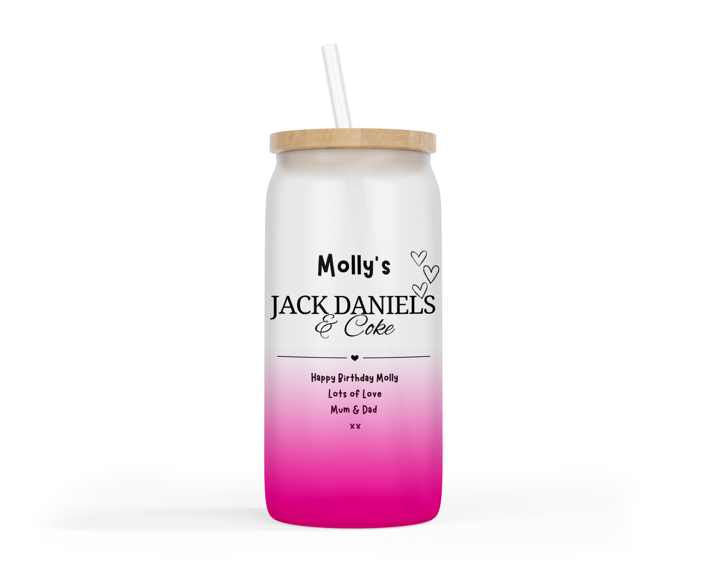 Personalised Ombre Coloured Glass Tumbler - Jack Daniels Whiskey Design