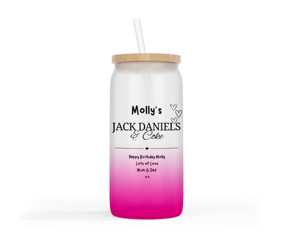Personalised Ombre Coloured Glass Tumbler - Jack Daniels Whiskey Design