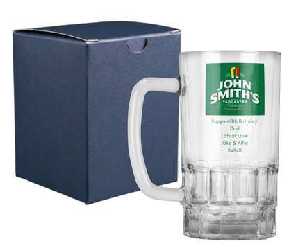 Personalised 20oz Pint Clear Glass Beer Tankard Mug - John Smith's Design