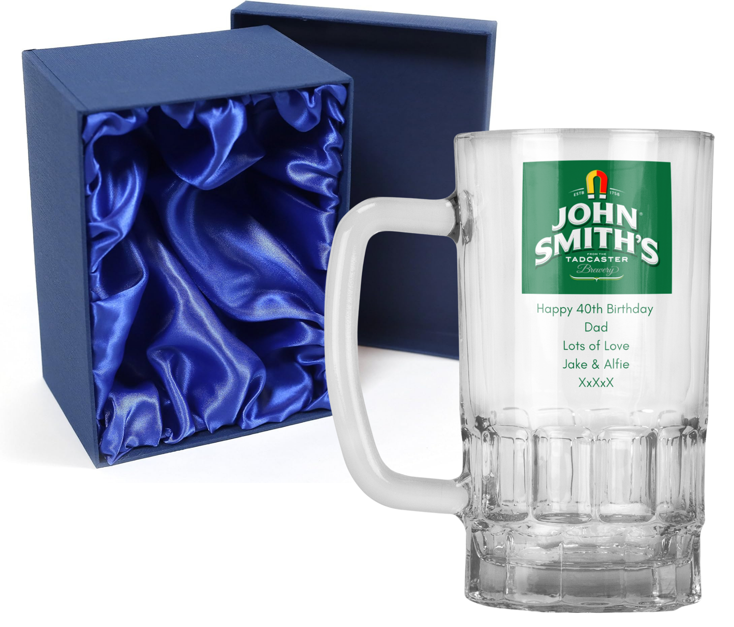 Personalised 20oz Pint Clear Glass Beer Tankard Mug - John Smith's Design