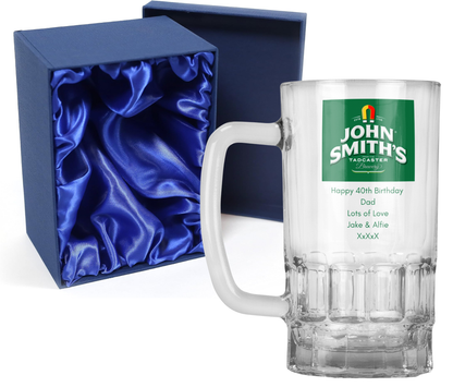 Personalised 20oz Pint Clear Glass Beer Tankard Mug - John Smith's Design