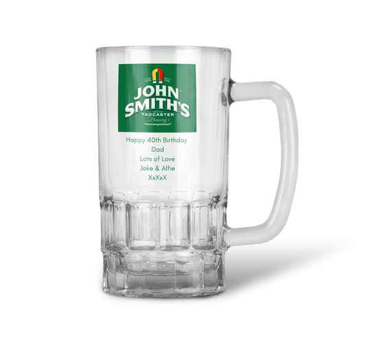 Personalised 20oz Pint Clear Glass Beer Tankard Mug - John Smith's Design