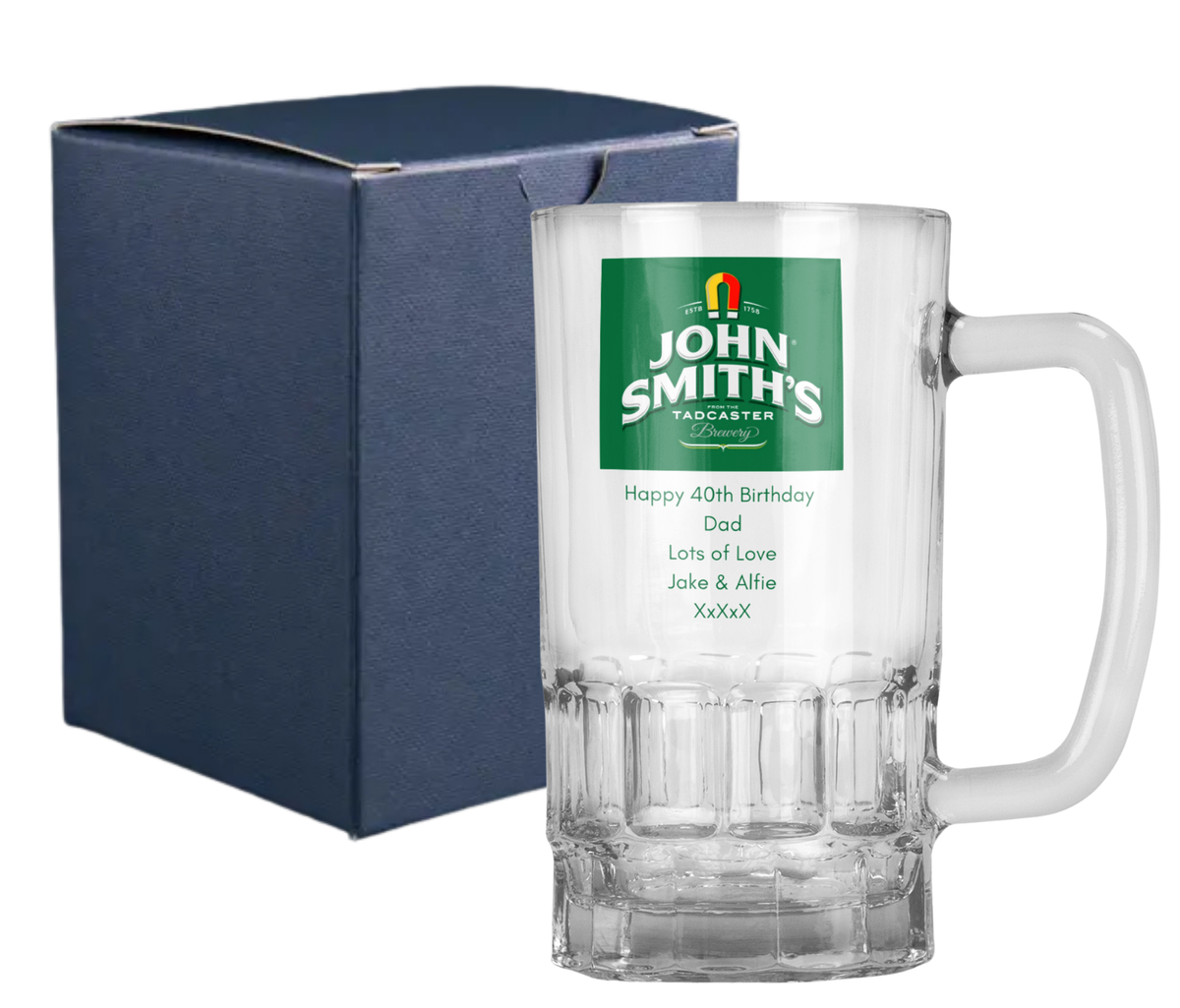 Personalised 20oz Pint Clear Glass Beer Tankard Mug - John Smith's Design