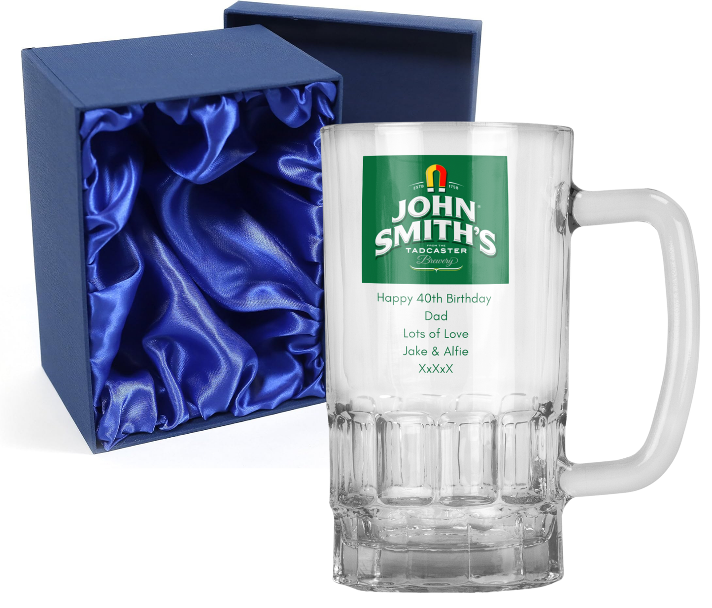 Personalised 20oz Pint Clear Glass Beer Tankard Mug - John Smith's Design
