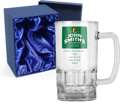 Personalised 20oz Pint Clear Glass Beer Tankard Mug - John Smith's Design