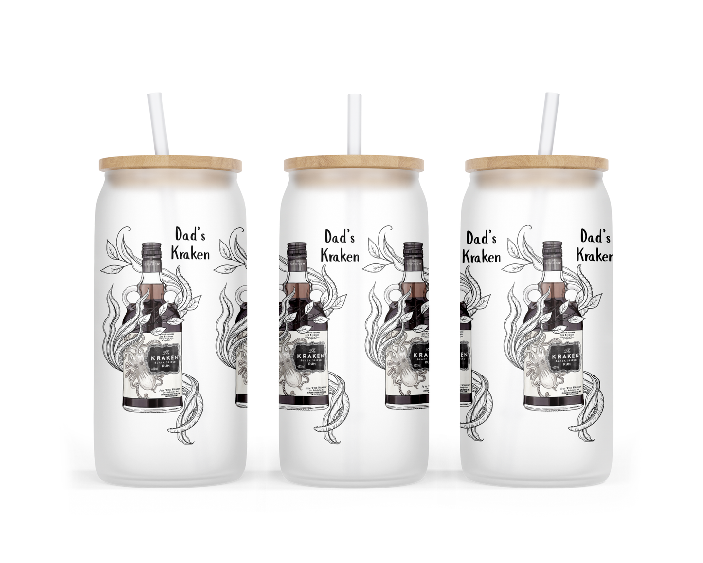 Personalised Frosted Glass Tumbler - Kraken Rum Design