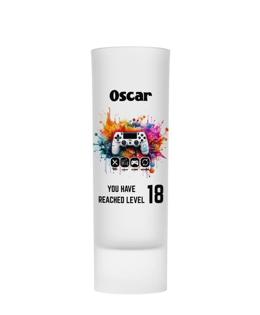 Personalised Shot Glass - You Have Reached Level 18 Gamer Birthday Design
