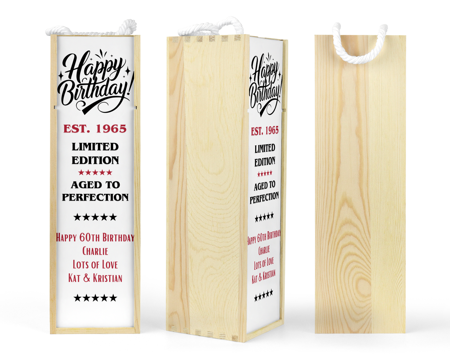 Personalised Wooden Wine Bottle Gift Box - Limited Edition Birthday