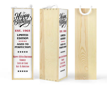 Personalised Wooden Wine Bottle Gift Box - Limited Edition Birthday