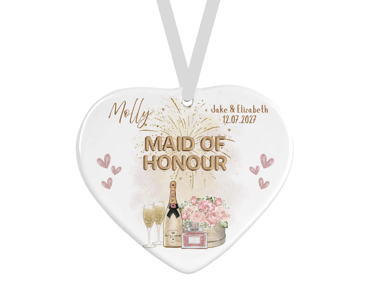 Personalised Ceramic Heart - Maid of Honour Champagne Design