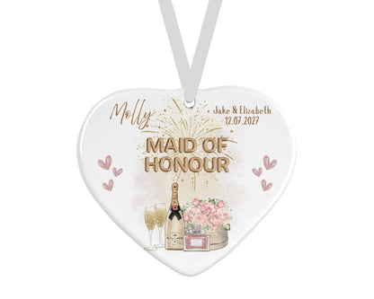 Personalised Ceramic Heart - Maid of Honour Champagne Design