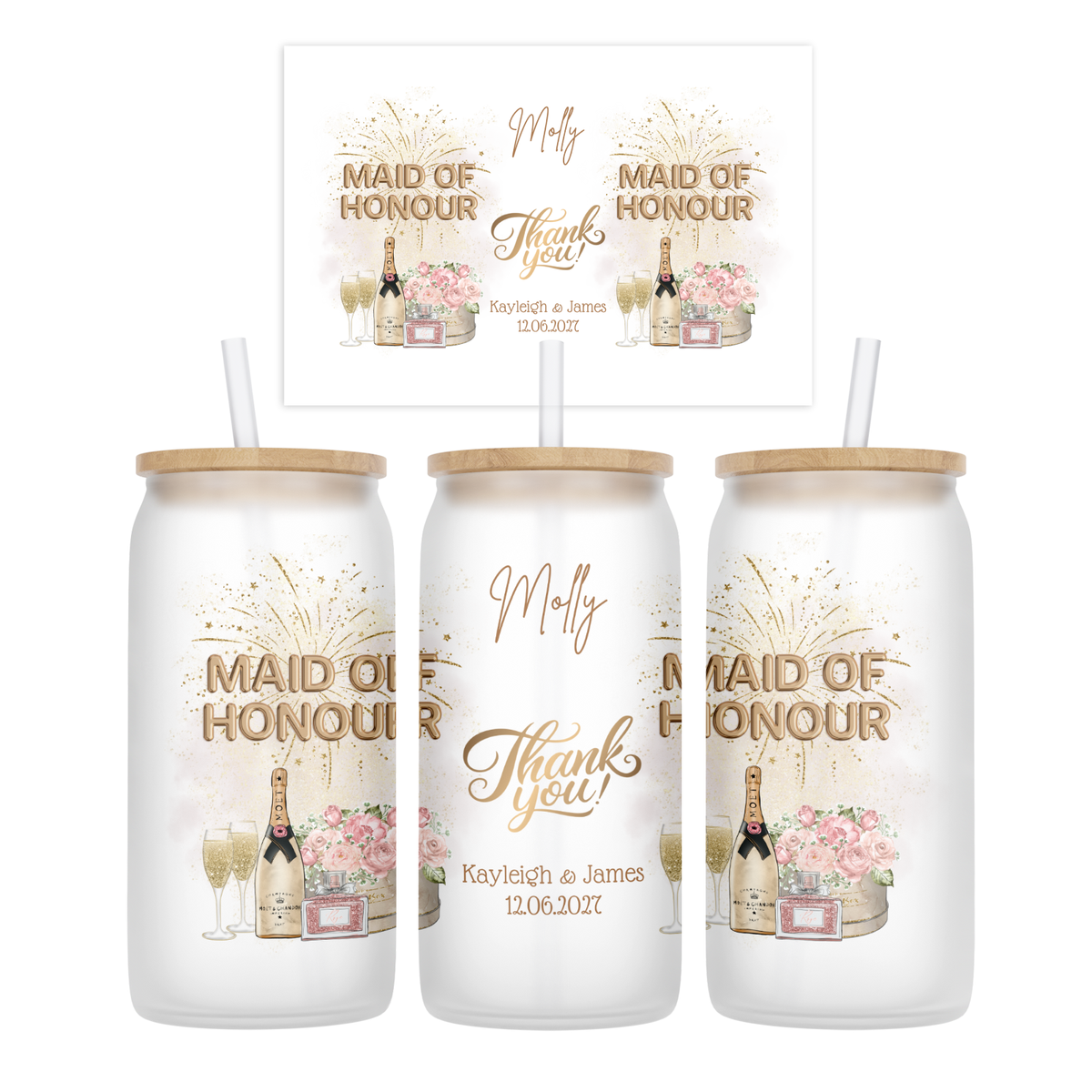 Personalised Frosted Glass Tumbler - Maid of Honour Wedding Design