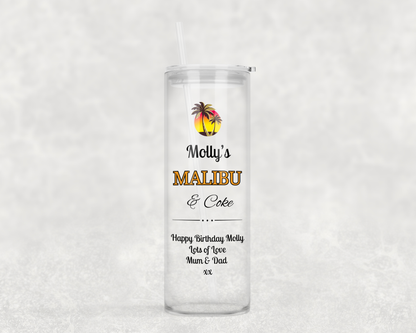 Personalised Tall Glass Tumbler - Malibu & Coke Design