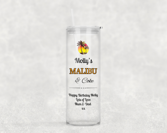 Personalised Tall Glass Tumbler - Malibu & Coke Design