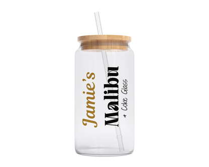 Personalised Clear Glass Tumbler with Lid & Straw - Malibu Design