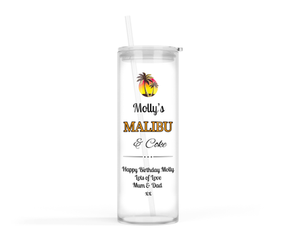 Personalised Tall Glass Tumbler - Malibu & Coke Design