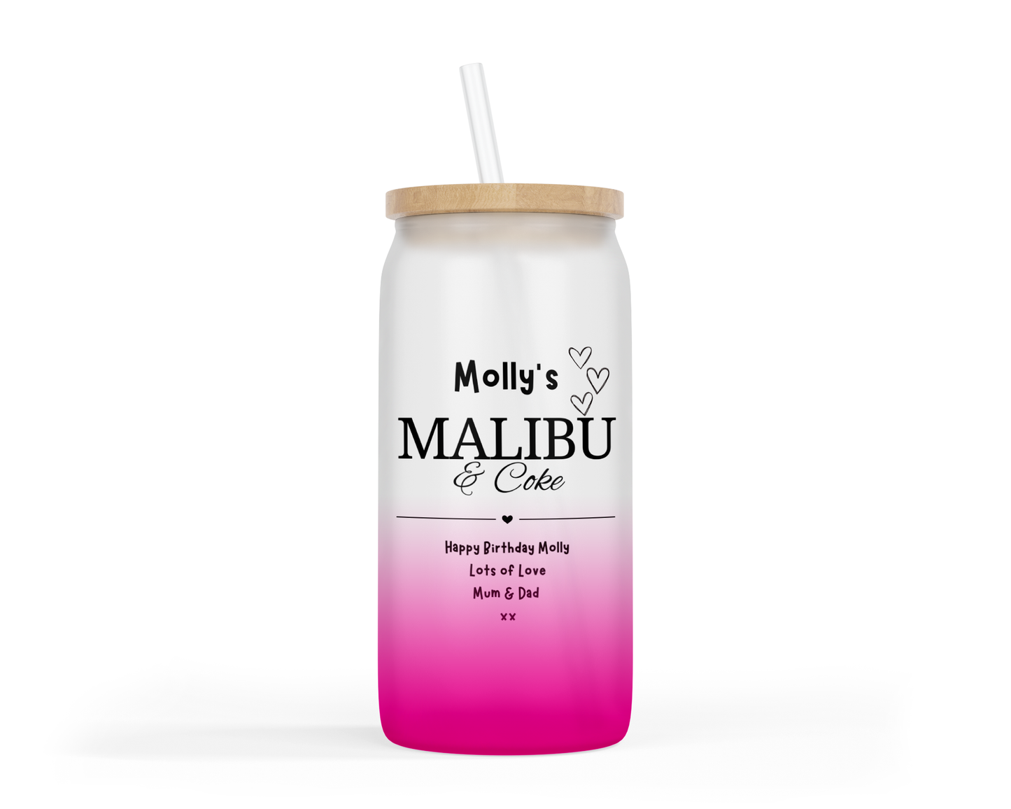 Personalised Ombre Coloured Glass Tumbler - Malibu Rum Design