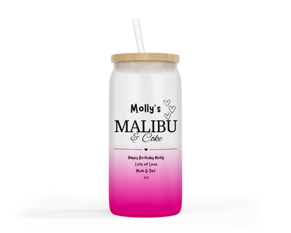 Personalised Ombre Coloured Glass Tumbler - Malibu Rum Design