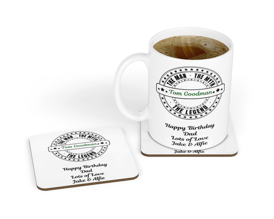 Personalised Mug & Coaster - The Man The Myth The Legend
