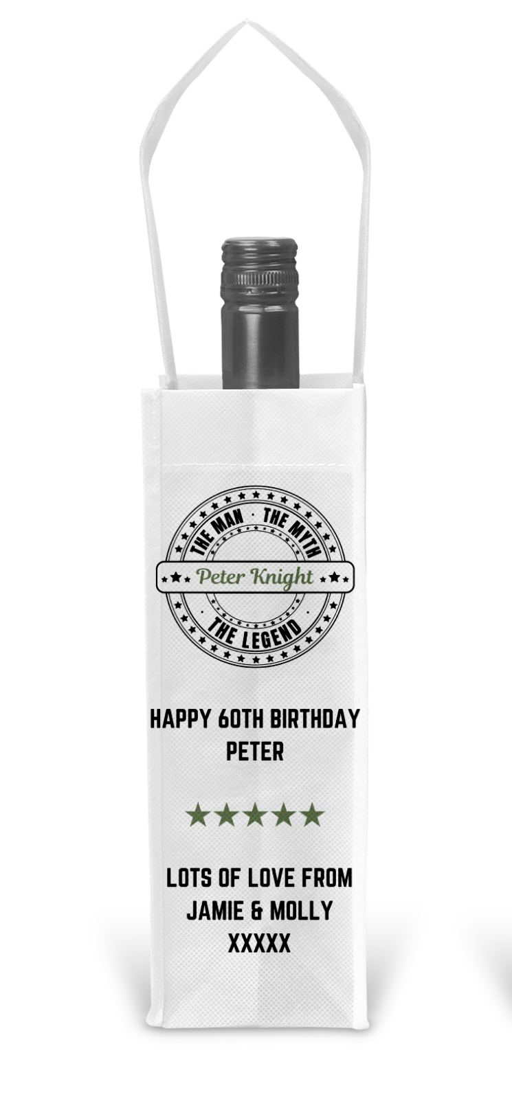 Personalised Bottle Gift Bag - Man Myth Legend Design
