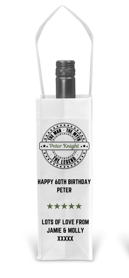 Personalised Bottle Gift Bag - Man Myth Legend Design