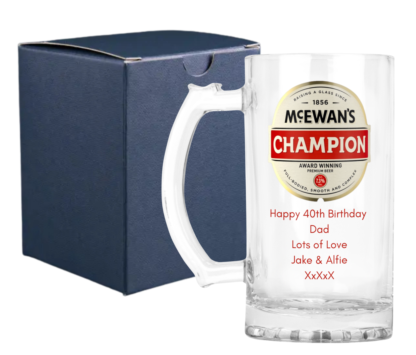 Personalised Glass Beer Tankard Mug - McEwan's Champion Premium Beer Design