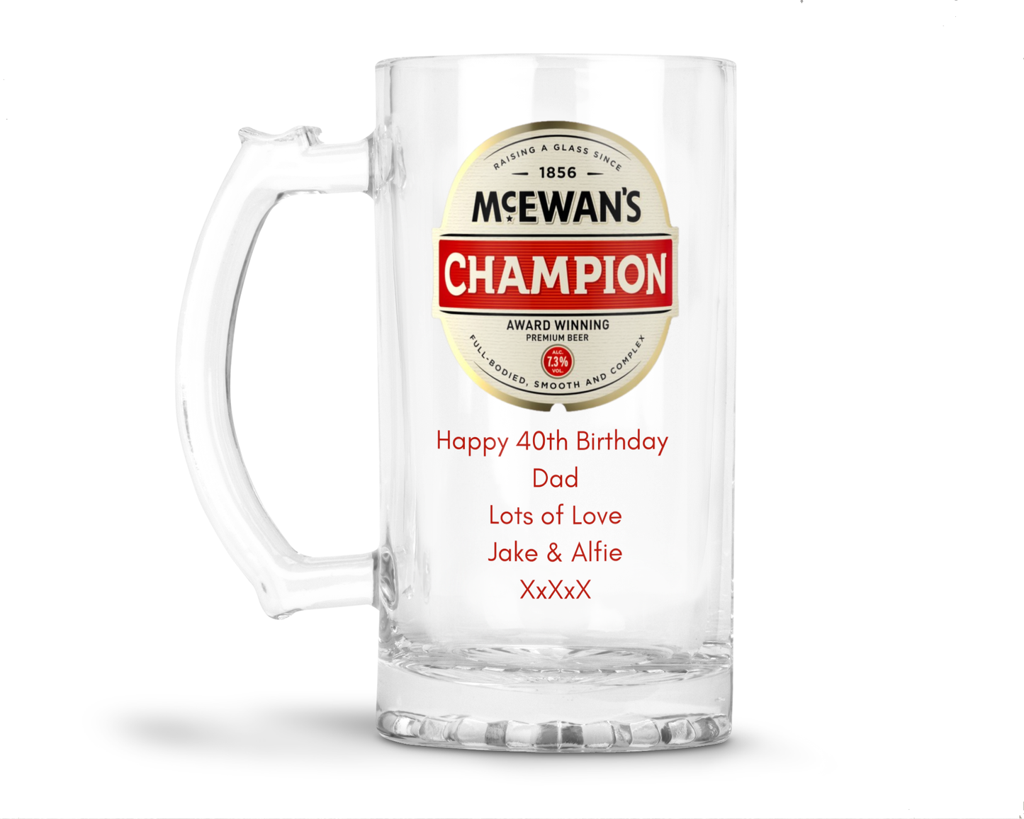 Personalised Glass Beer Tankard Mug - McEwan's Champion Premium Beer Design